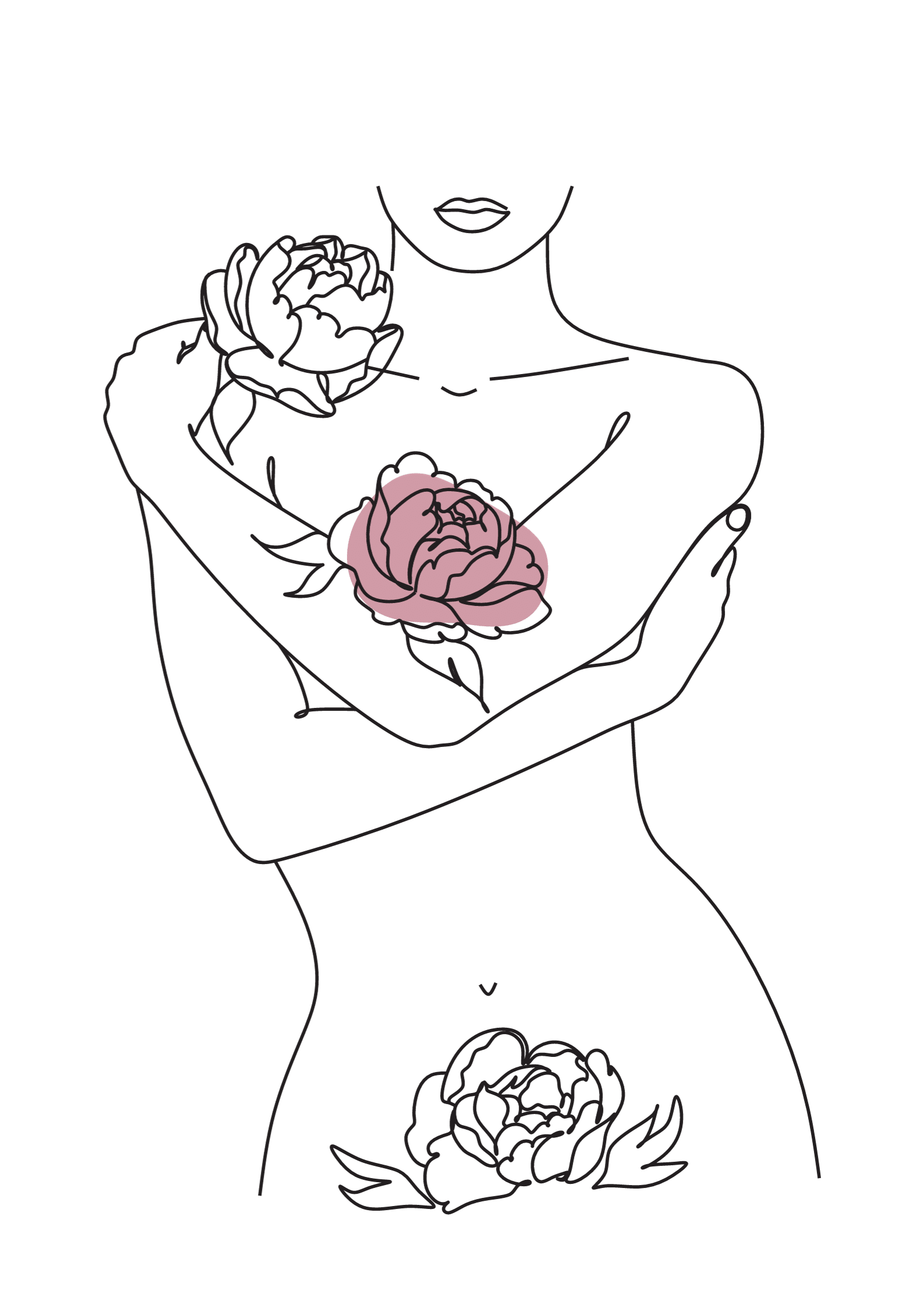 linee che rappresentano la body shape di una donna con 3 fiori