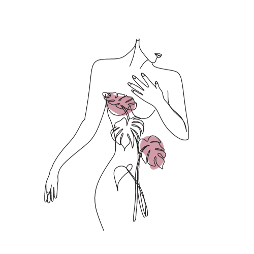 linee che rappresentano il corpo di una donna con delle foglie che lo coprono. Gestione del Guardaroba