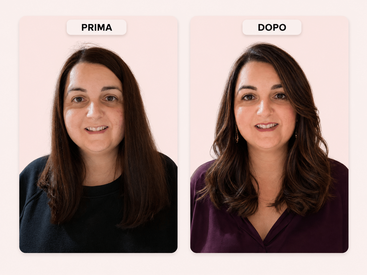 Prima e dopo: onde piene e scollatura calda