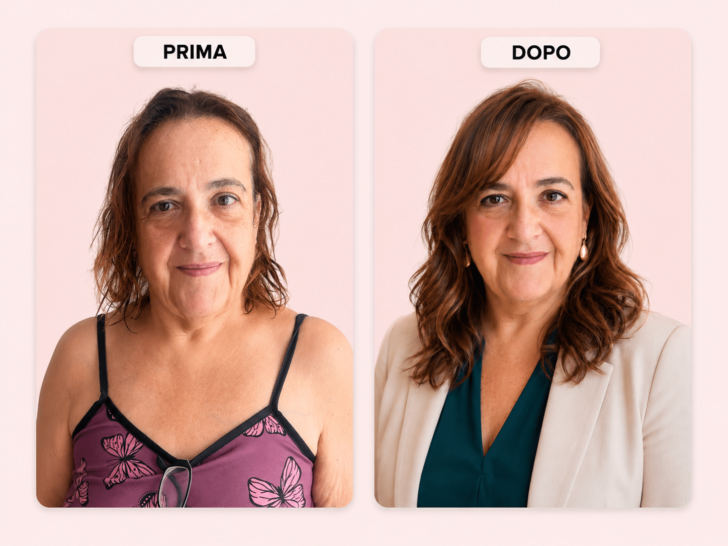 Prima e dopo: ricci definiti e blu petrolio